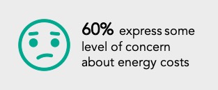 worries emoji with text: 60% of consumers express some level of concerns about energy costs.