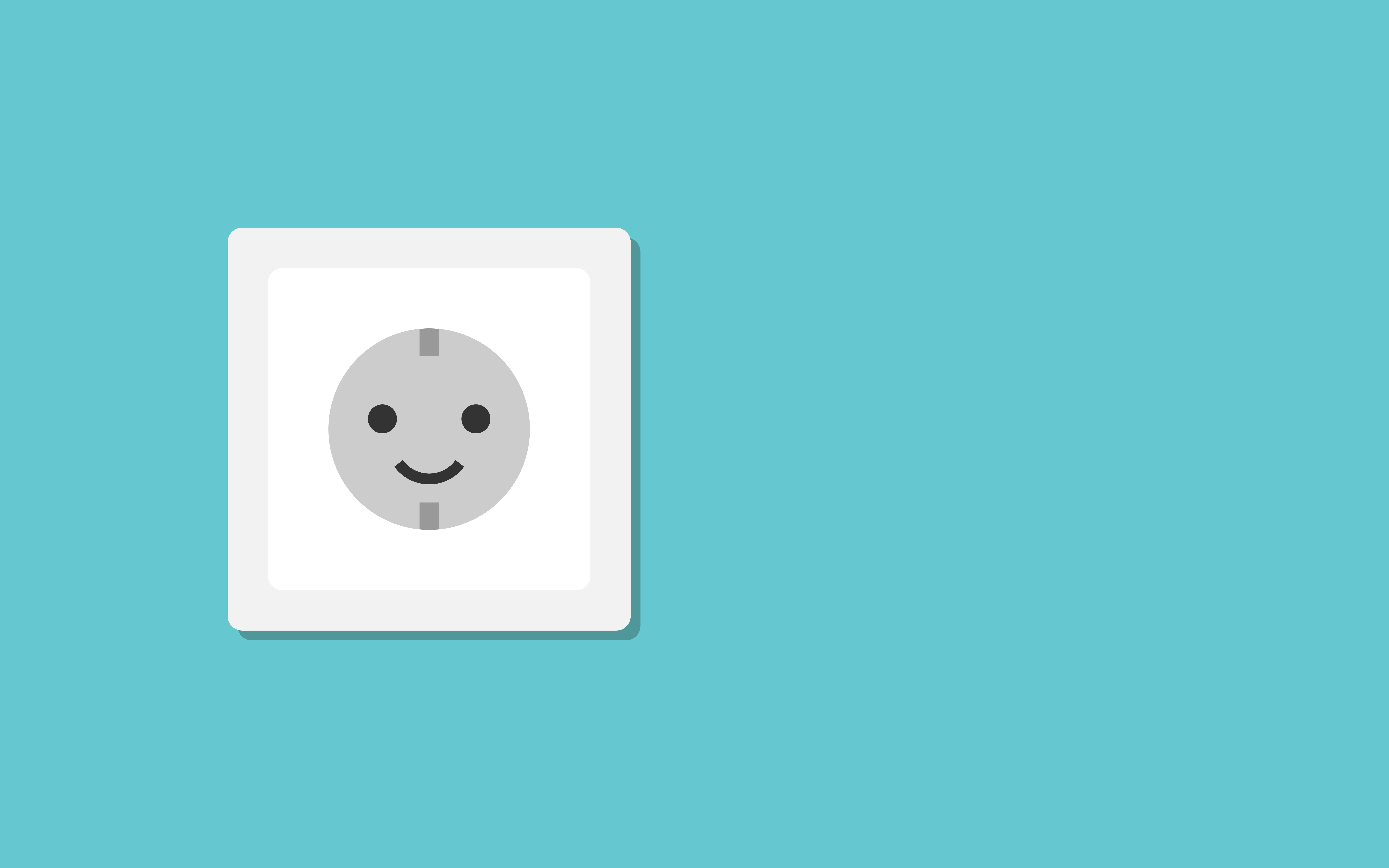 One white smiling electric wall outlet on turquoise blue. Emotion, inspiration, psychology, safety, optimism, motivation concept. Flat design.