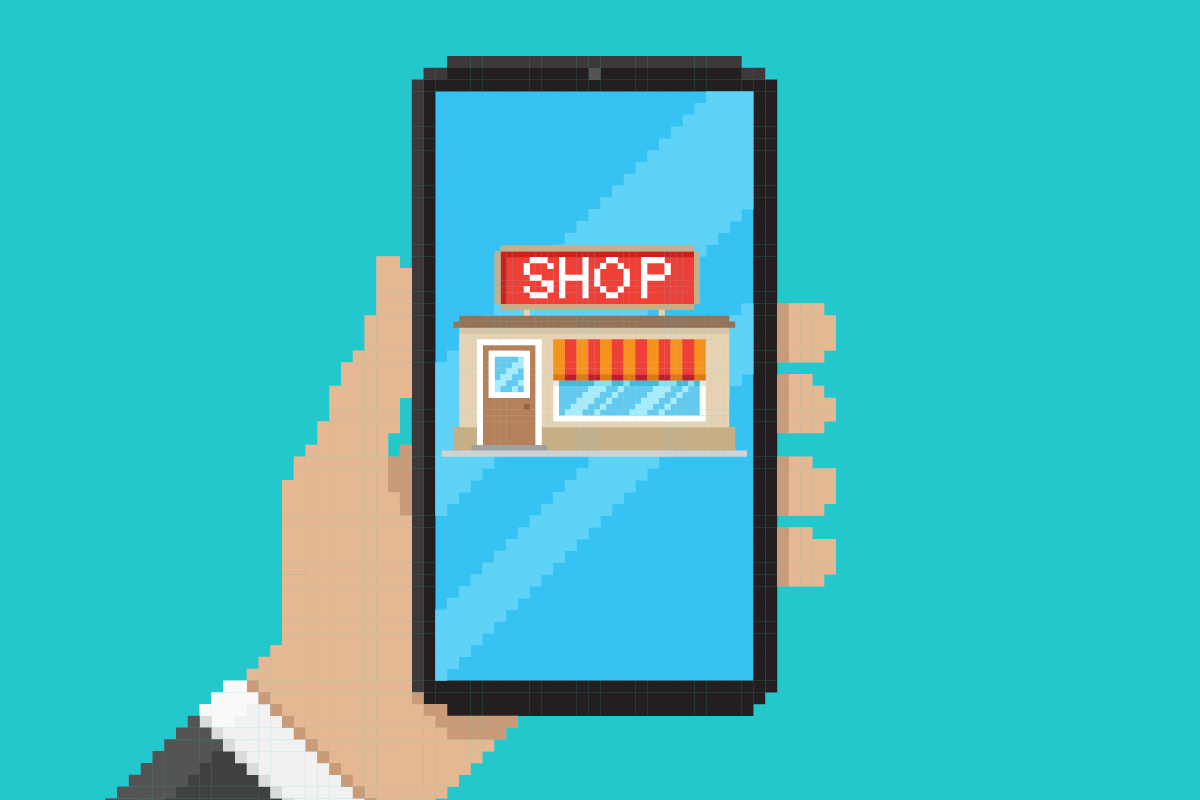 a pixelated shop app representing customer interactions, illustrating the integration of AI technologies to enhance the customer experience