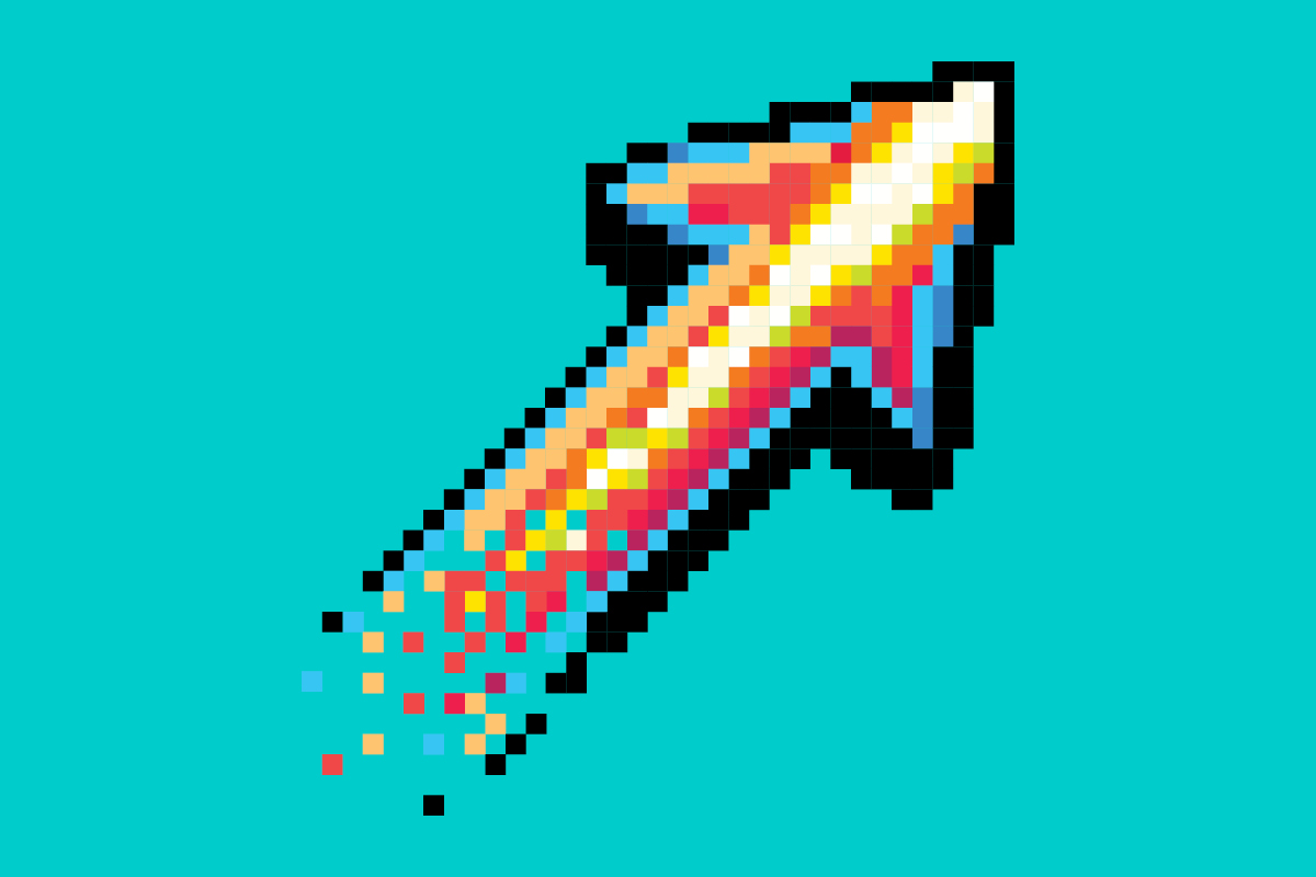 a pixelated upward arrow graphic illustrating proactive customer service through artificial intelligence, showcasing innovative AI-driven solutions for enhancing customer interactions