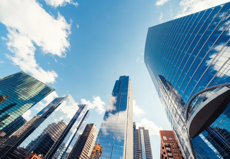 Skyscrapers against a blue sky