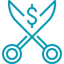 scissors and money symbol icon 