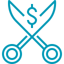 scissors and money symbol icon 