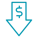 downward arrow icon with dollar sign representing less expensive