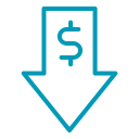 downward arrow icon with dollar sign representing less expensive